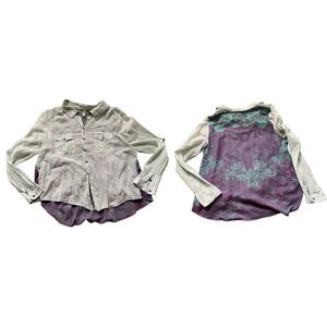 Free People BOHO crepe & floral back BLOUSE SHIRT TOP sz L